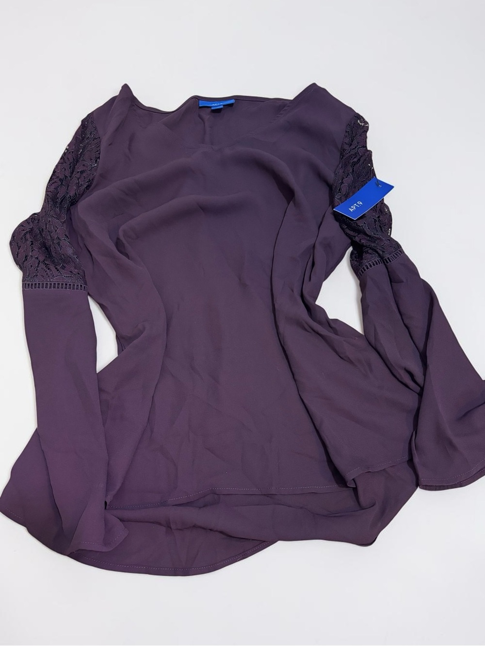Lace Bell Sleeve Top Midnight Grape NWT Apt. 9 Fall Blouse Plum Purple Boho M